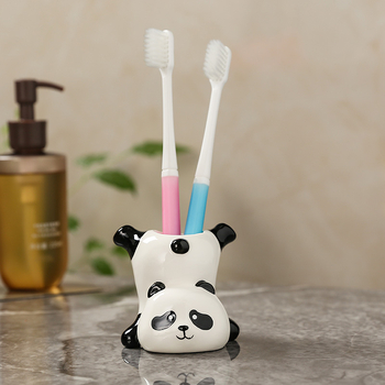 Keramická panda figúrka – dekorácia do kúpeľne, držiak na pohár na zubnú kefku