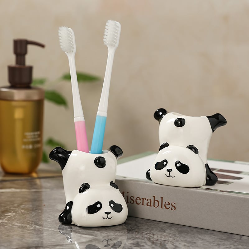 Keramická panda figúrka – dekorácia do kúpeľne, držiak na pohár na zubnú kefku