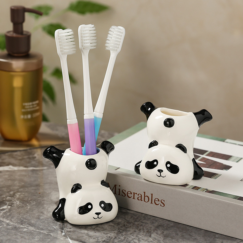 Keramická panda figúrka – dekorácia do kúpeľne, držiak na pohár na zubnú kefku