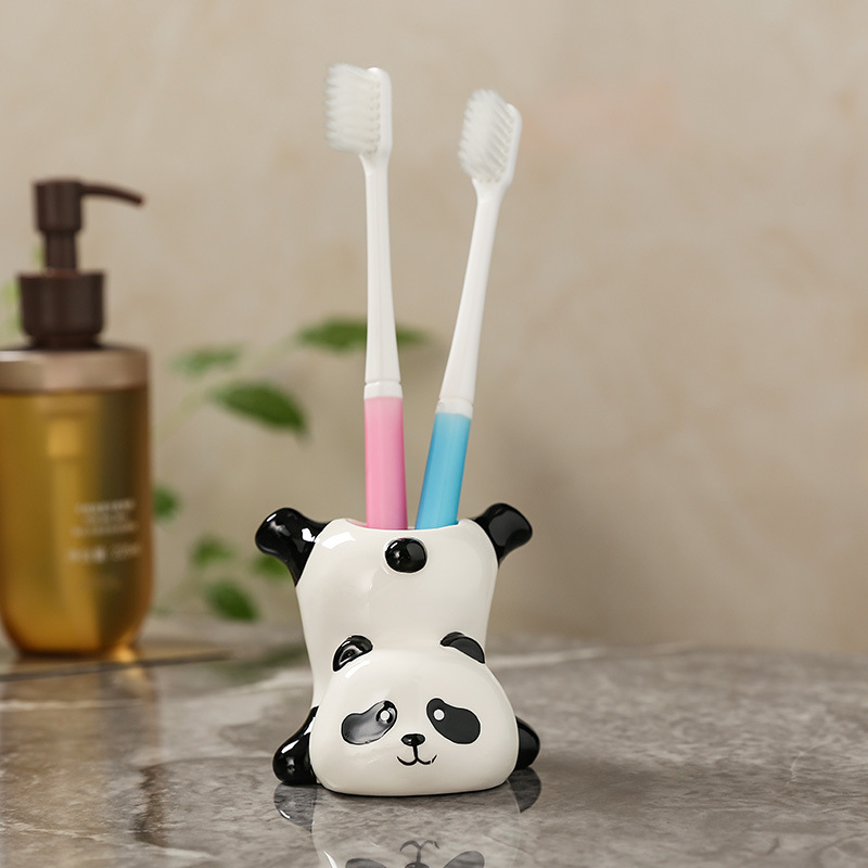 Keramická panda figúrka – dekorácia do kúpeľne, držiak na pohár na zubnú kefku