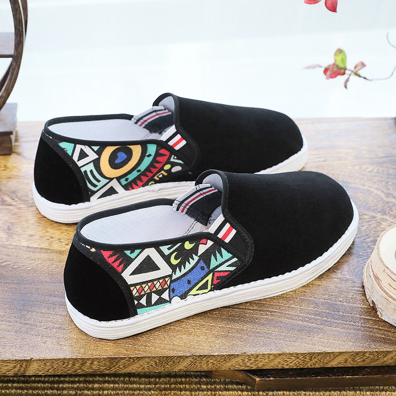 Platnene cipele u kineskom stilu Starog Pekinga, unisex, ručna izrada, četvrtasti vrh, gornji dio od pamuk platna, prozračne, casual radne cipele, niski potplat, višeslojna podloga
