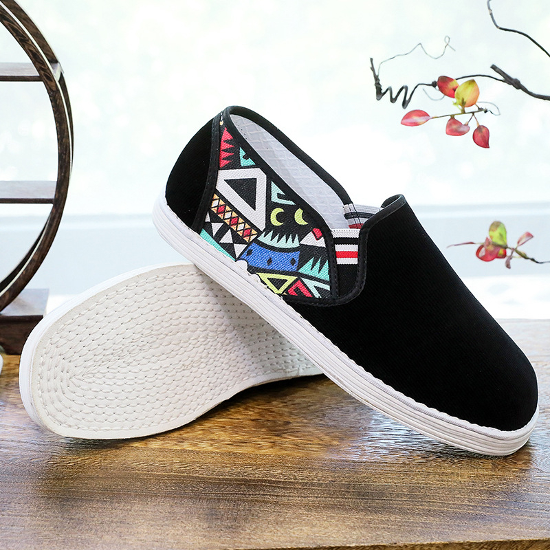 Platnene cipele u kineskom stilu Starog Pekinga, unisex, ručna izrada, četvrtasti vrh, gornji dio od pamuk platna, prozračne, casual radne cipele, niski potplat, višeslojna podloga