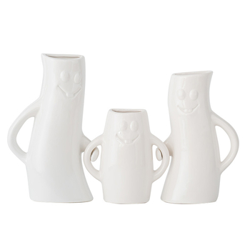 Severne inšpirované minimalistické biele porcelánové vázy, súprava troch kusov, na sušené kvety a dekoráciu do obývačky s motívom tváre