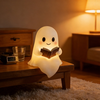 Duch Halloweenu, ktorý číta knihu, socha z živice – domová dekorácia