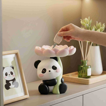 Roztomilá panda s kvetmi – stolová ozdoba na relaxáciu a podnos na kľúče