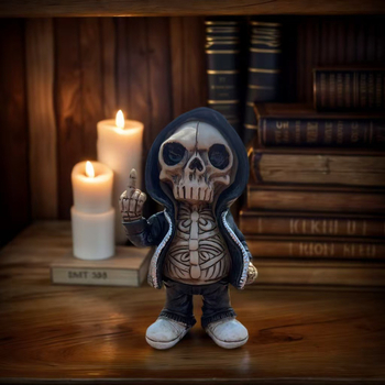 Figure lebky s prostredníkom, Halloween dekorácie, živicové remeslo, domová ozdoba, malý darček
