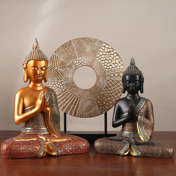 Thajská Buddha socha z živice, dekorácia do obývačky alebo študovne, inšpirované juhovýchodnou Áziou