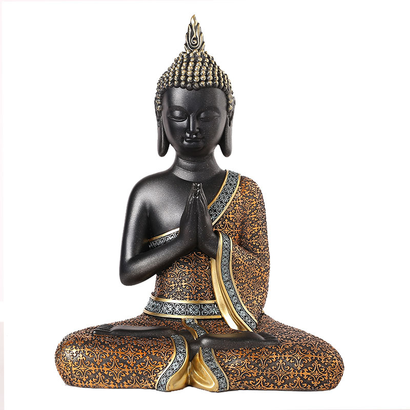 Thajská Buddha socha z živice, dekorácia do obývačky alebo študovne, inšpirované juhovýchodnou Áziou