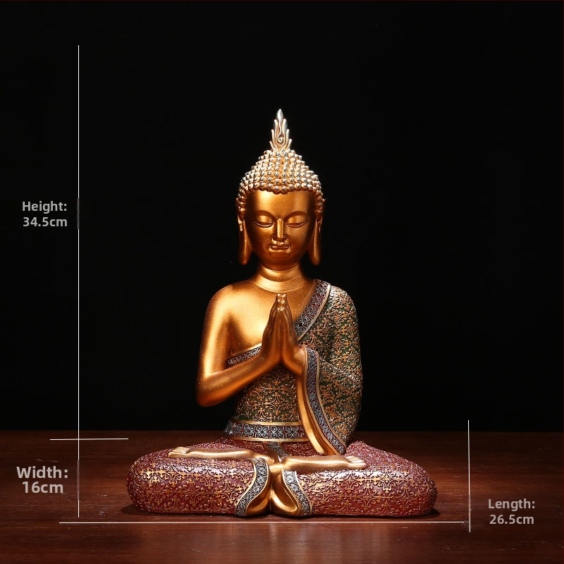 Thajská Buddha socha z živice, dekorácia do obývačky alebo študovne, inšpirované juhovýchodnou Áziou
