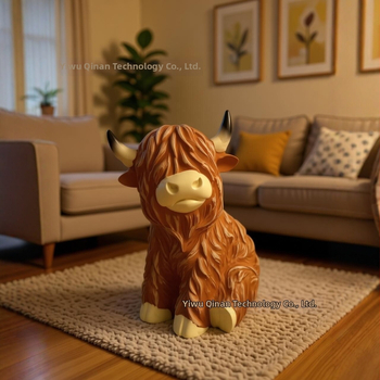 Highland cow z živice – kreatívny domáci dekor, nočná lampička na stôl, kreslené zvieratko darček