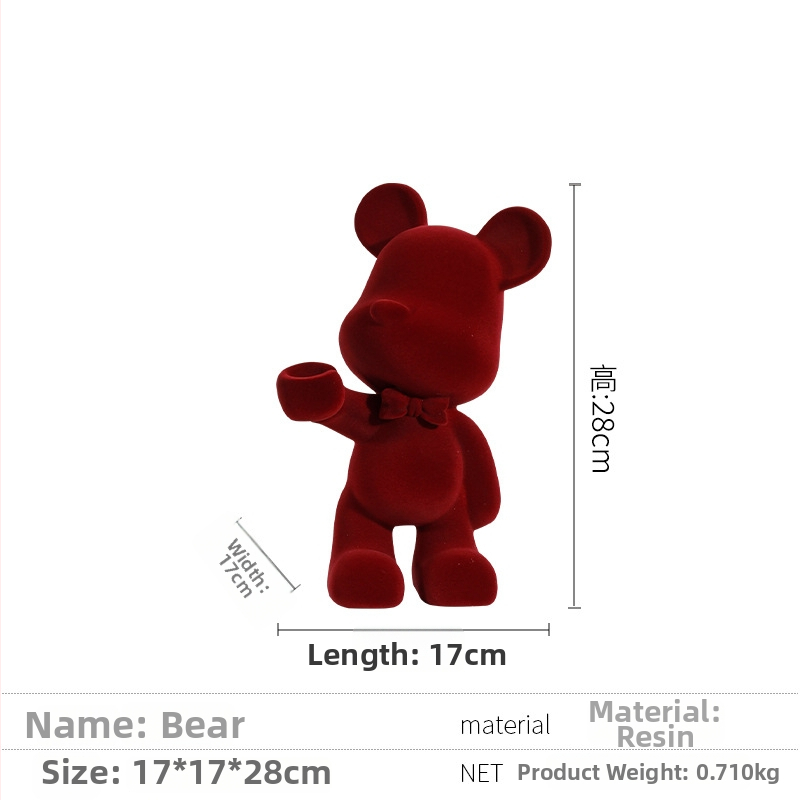 Červený medveď ornament zo živice, domáce dekorácie, minimalistický štýl, kreslený vzhľad, vstupná dekorácia