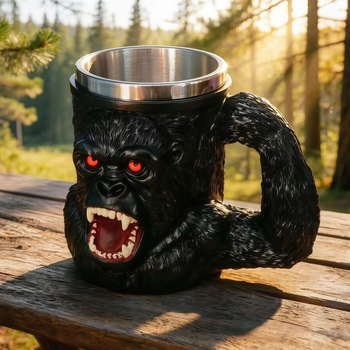 Živicová šálka King Kong s červenookou gorilou, karikatúrny štýl dekorácie na kávu