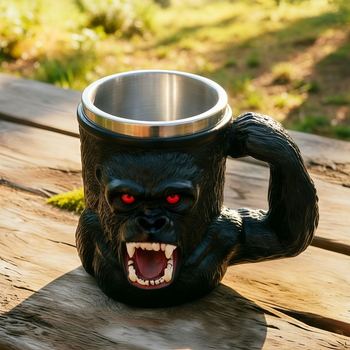 Živicová šálka King Kong s červenookou gorilou, karikatúrny štýl dekorácie na kávu