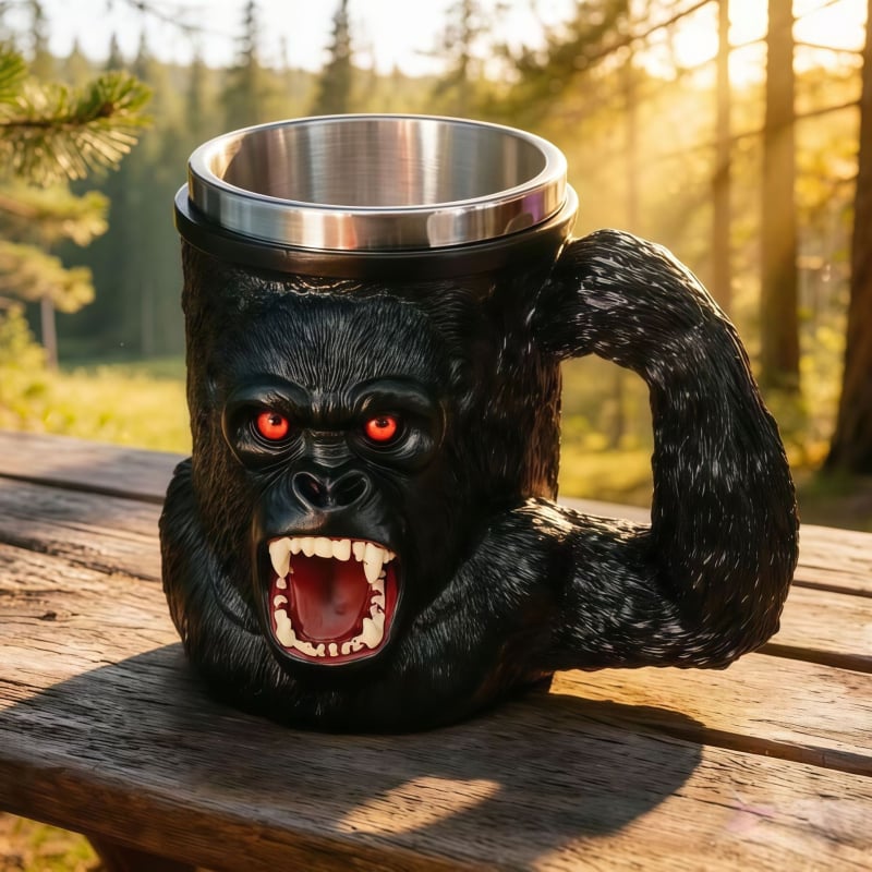 Živicová šálka King Kong s červenookou gorilou, karikatúrny štýl dekorácie na kávu