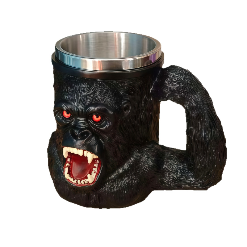 Živicová šálka King Kong s červenookou gorilou, karikatúrny štýl dekorácie na kávu