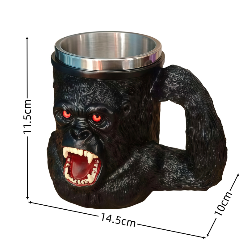 Živicová šálka King Kong s červenookou gorilou, karikatúrny štýl dekorácie na kávu