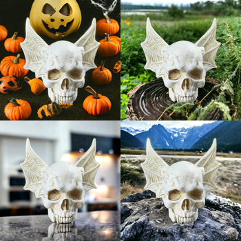 Halloween dekorácia: lebka netopiera zo živice