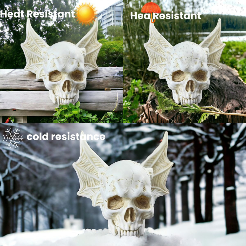 Halloween dekorácia: lebka netopiera zo živice