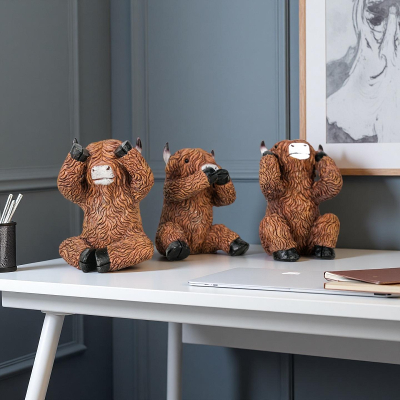 Figúrka z živice Highland Cow, kreatívne remeselné dielo, stolová dekorácia, darček