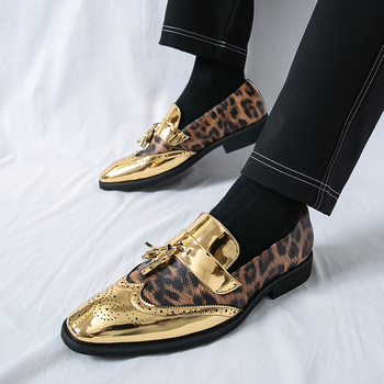 Férfi üzleti bőrcipő, brog-stílusú slip-on loaferek
