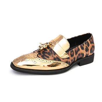Férfi üzleti bőrcipő, brog-stílusú slip-on loaferek