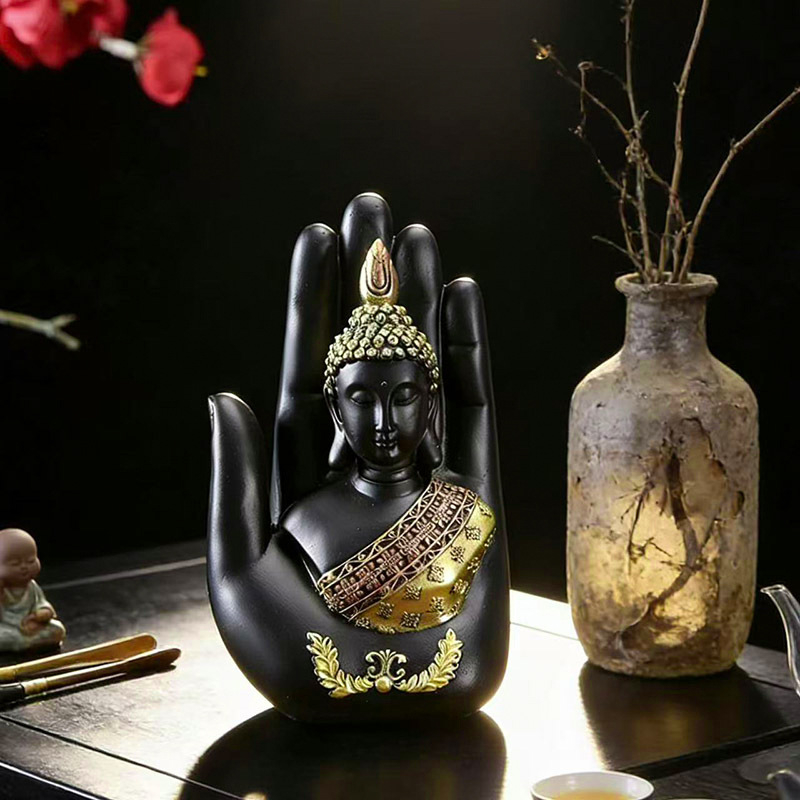 Mini Buddha v čínske štýle so zlatým nádychom, dekor do domácnosti — obývačka, vstupná hala, čajáreň, študovňa, zenová ozdoba