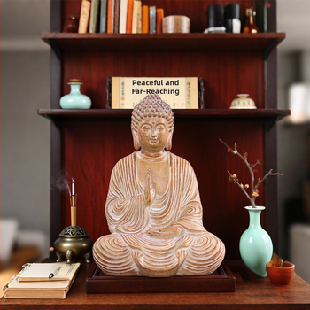 Socha Budhu v čínskom štýle z živice s imitáciou dreva, zenový dizajn, dekor pre čajový kútik, pracovňu, obývaciu izbu a vstupnú halu