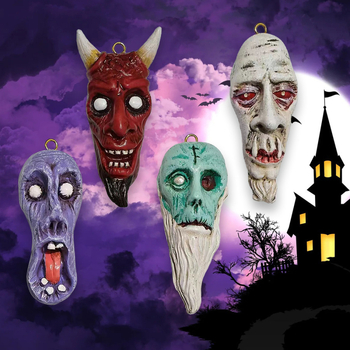 Vampírska maska na Halloween — živicový prívesok, visiací dekor s diabolskou lebkou