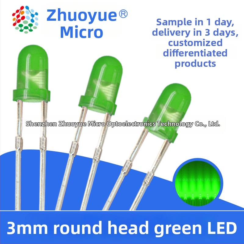Excellence Micro LED, zelená, 3V, 3 mm guľový LED s vysokou svietivosťou, model F3