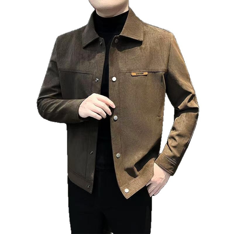 2025 férfi suede galléros dzseki, tavasz–ősz, vintage stílus, szélálló