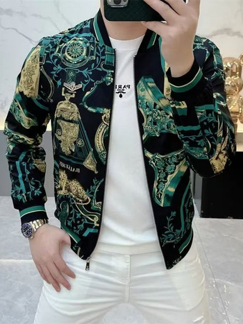 Férfi nyomott kabát, slim-fit, baseball gallér, tavasz–ősz 2026