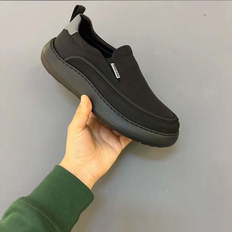 Férfi vászon loaferek vastag talppal, lélegző, slip-on, mindennapi viselet, alacsony profil