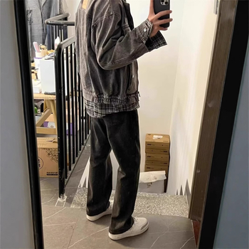 Muška denim jakna, proljeće-jesen 2025, udoban kroj, japanski retro radni stil, stojeći ovratnik, zip zatvarač, dugi rukavi, jednobojna