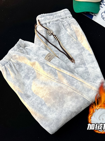 2025-ös új stílusú férfi jogger nadrág fleece béléssel, őszi-téli szezonra, laza szabás, nagy méret