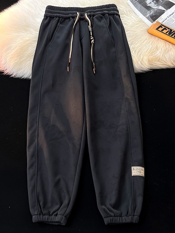 2025-ös új stílusú férfi jogger nadrág fleece béléssel, őszi-téli szezonra, laza szabás, nagy méret