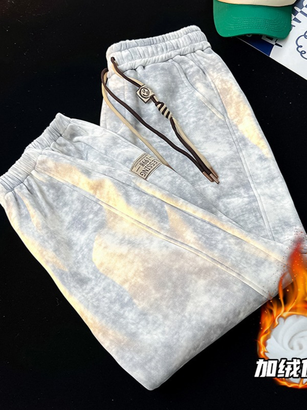 2025-ös új stílusú férfi jogger nadrág fleece béléssel, őszi-téli szezonra, laza szabás, nagy méret