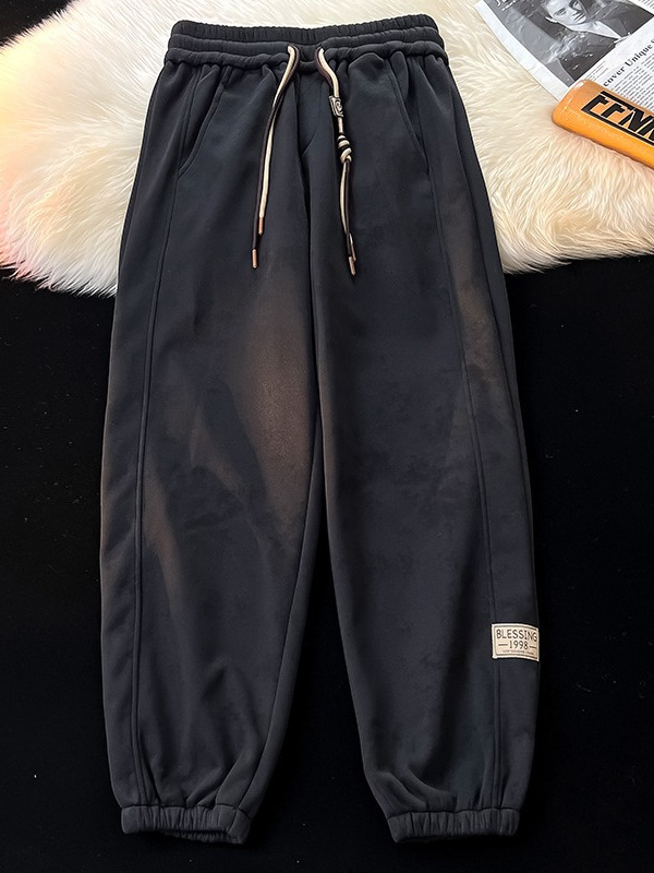 2025-ös új stílusú férfi jogger nadrág fleece béléssel, őszi-téli szezonra, laza szabás, nagy méret