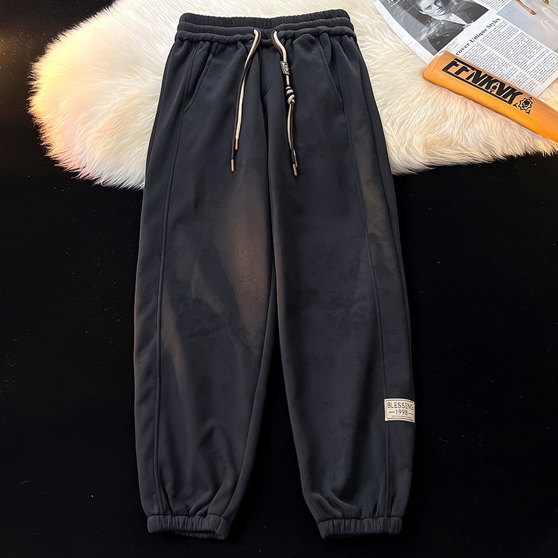 2025-ös új stílusú férfi jogger nadrág fleece béléssel, őszi-téli szezonra, laza szabás, nagy méret