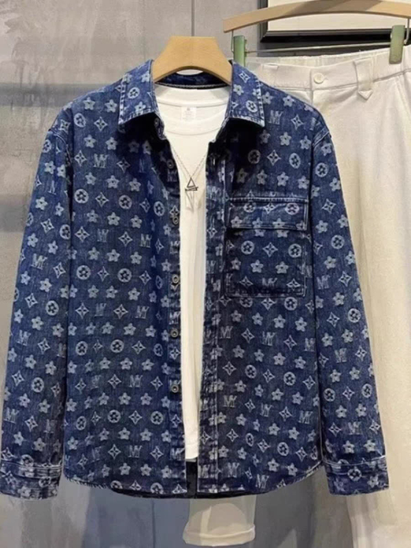 Férfi denim dzseki reverrel, koreai stílus, lazán szabott, hosszú ujjak