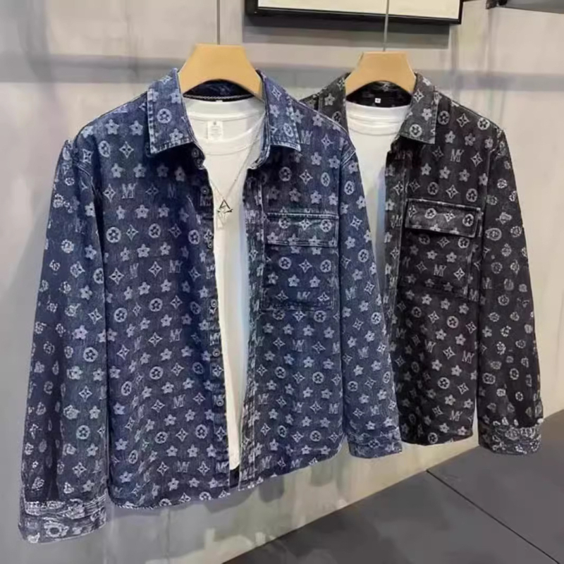Férfi denim dzseki reverrel, koreai stílus, lazán szabott, hosszú ujjak