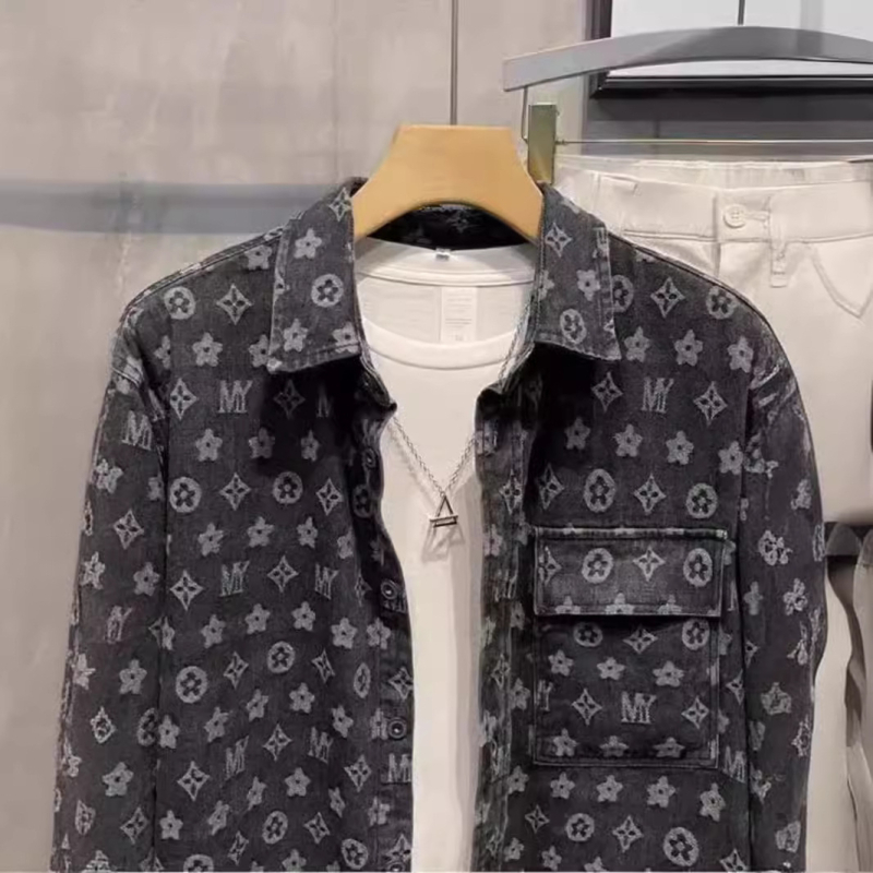 Férfi denim dzseki reverrel, koreai stílus, lazán szabott, hosszú ujjak