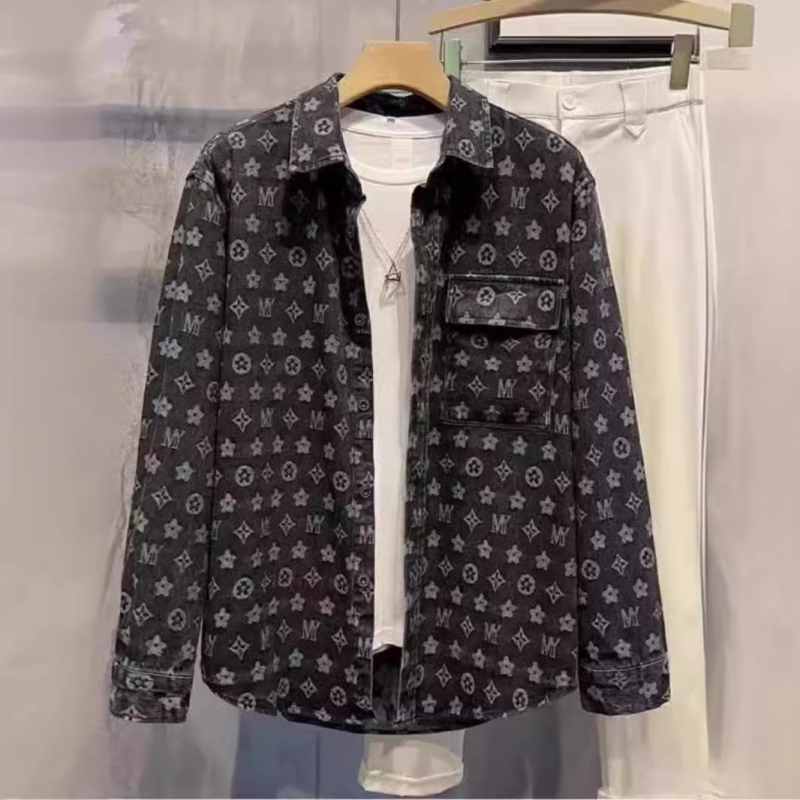 Férfi denim dzseki reverrel, koreai stílus, lazán szabott, hosszú ujjak
