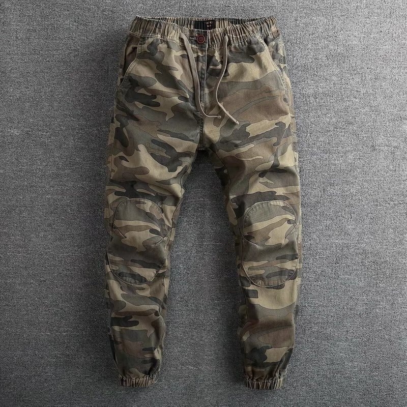 Férfi katonai zöld camouflage cargo jogger nadrág, cropped hossz, bokáig érő, tavasz–ősz