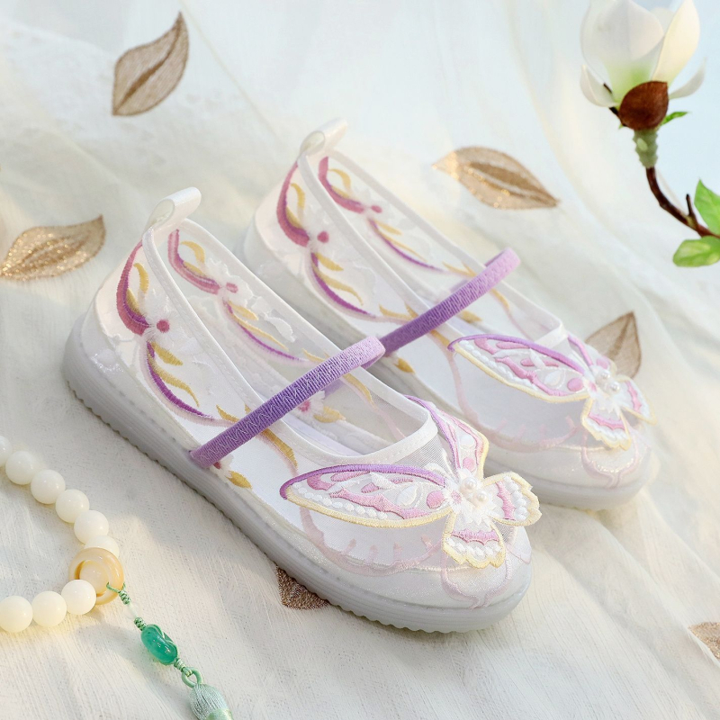 Xuanyu Art Gyerek Hanfu cipő lányoknak, hálós felső rész, hímzés, csúszásmentes talp, etnikus stílus, nyár 2025