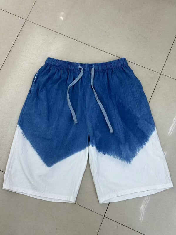 Muške šortse s tie-dye uzorkom iz Yunnan Dali, za plažu, velika veličina, višebojne, mješavina pamuka i lana