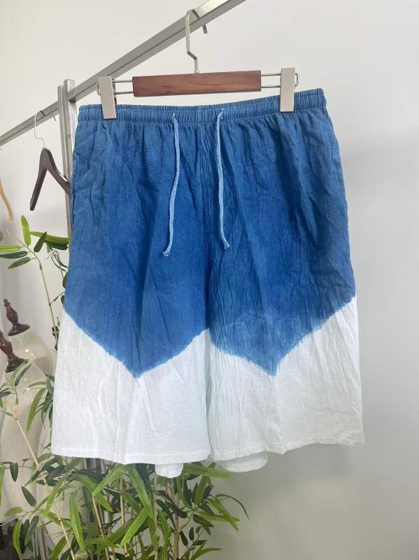 Muške šortse s tie-dye uzorkom iz Yunnan Dali, za plažu, velika veličina, višebojne, mješavina pamuka i lana