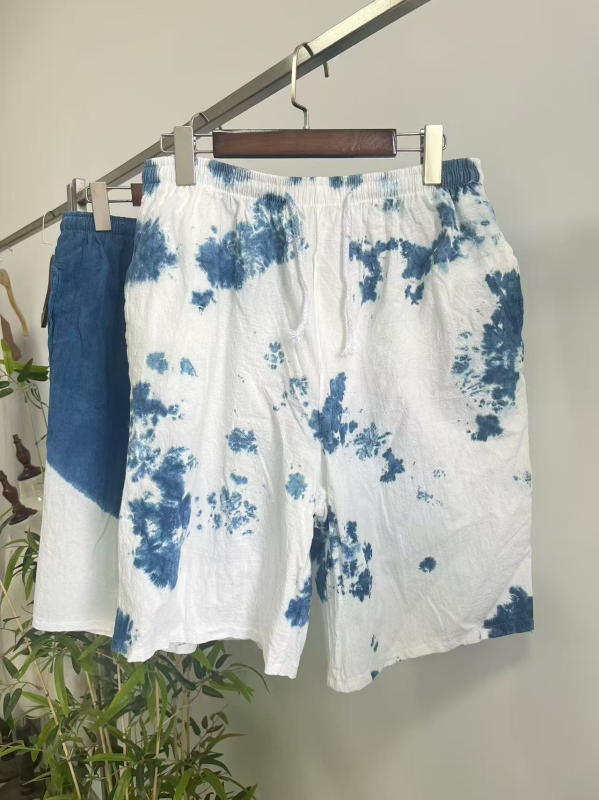 Muške šortse s tie-dye uzorkom iz Yunnan Dali, za plažu, velika veličina, višebojne, mješavina pamuka i lana