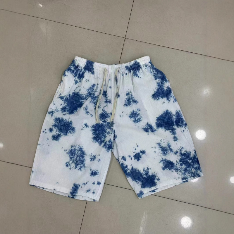 Muške šortse s tie-dye uzorkom iz Yunnan Dali, za plažu, velika veličina, višebojne, mješavina pamuka i lana