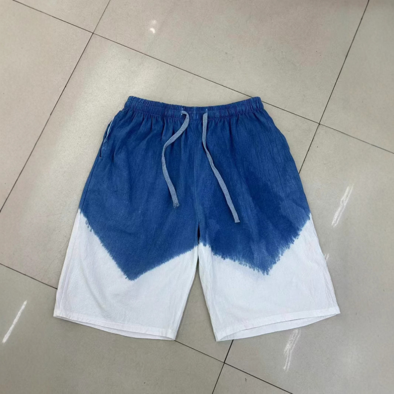 Muške šortse s tie-dye uzorkom iz Yunnan Dali, za plažu, velika veličina, višebojne, mješavina pamuka i lana