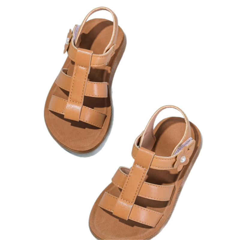 Dječje ljetne rimske sandale za djevojčice, s Velcro trakom i aplikacijama, okrugli nos, mekana potplata, udobne.